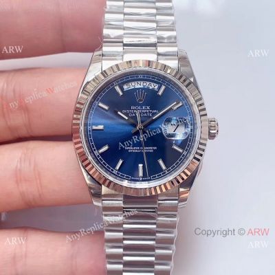 Swiss 3255 Replica Rolex Day Date 36mm Watch Stainless Steel President Blue Dial